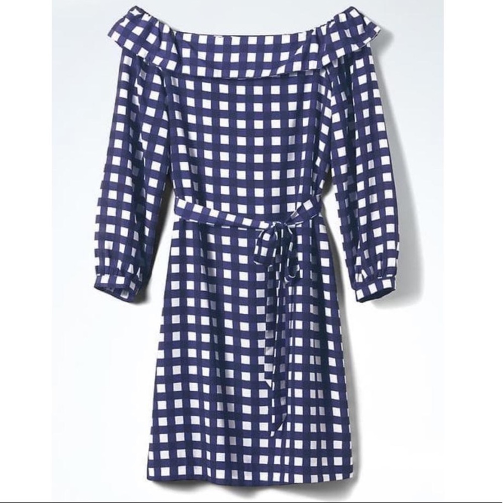 Banana Republic Blue and White Checkered Midi Dress